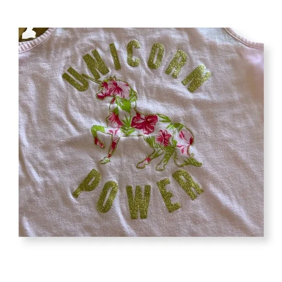Unicorn Racerback Tanks Girl’s 10/12 Glitter Sequins Crochet Accents Justice - Picture 7 of 11